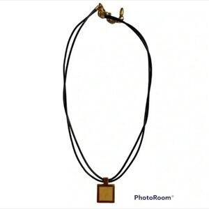 Misaki Mother of Pearl Soft Leather Cord Necklace w/ Square Gold Pendant